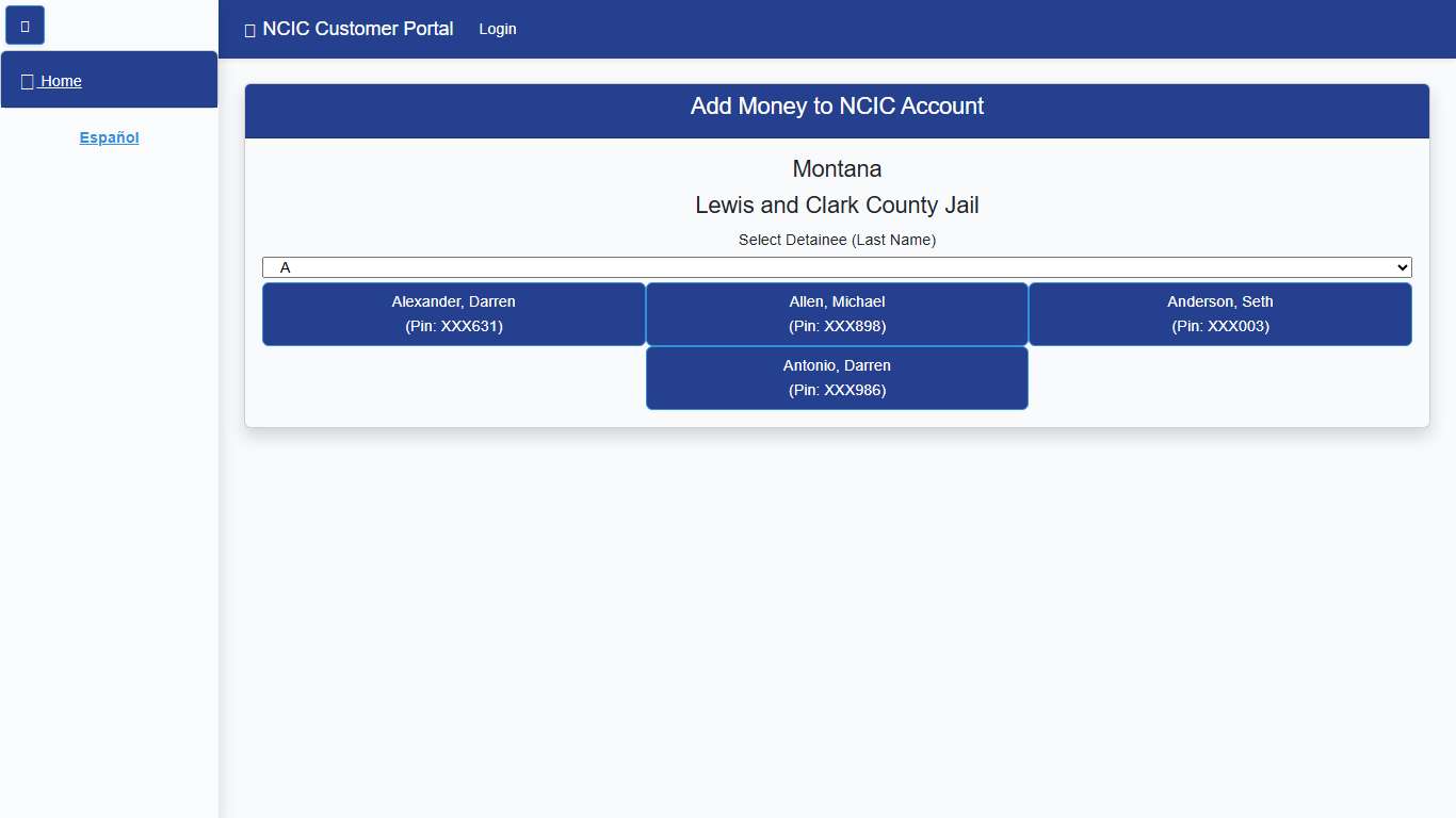 NCIC Customer Portal Lewis and Clark County Jail > Detainee Phone Service | Collect Call > NCIC Deposit